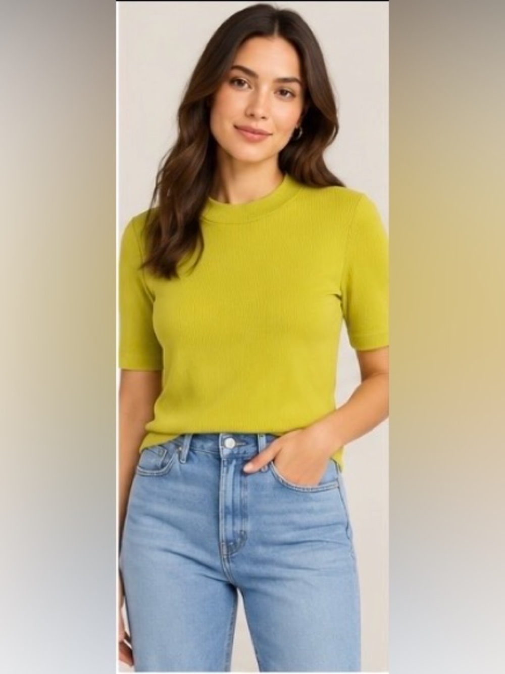Anthropologie Lime Ribbed Scoop-Neck Sweater